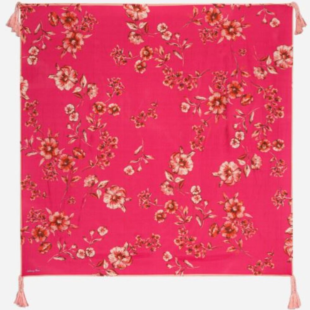 Johnny Was Hot Pink Floral Tassel Scarf